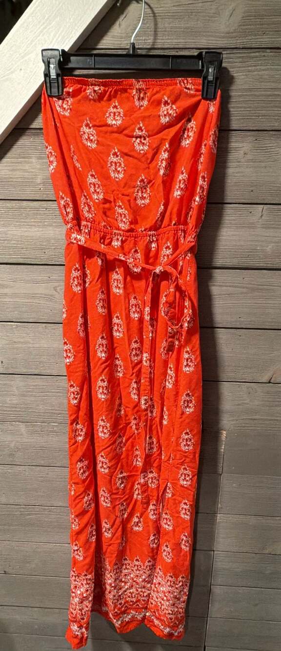 Old Navy Strapless Maxi Dress Size M Orange Floral Print Belted
